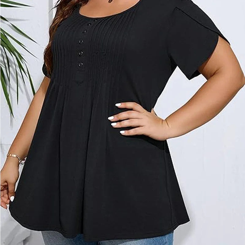 👚 50% OFF NOW!✨ Women's Pleated Puff Sleeve T-Shirt – Elegant & Loose Fit – Chic Essential 🌸