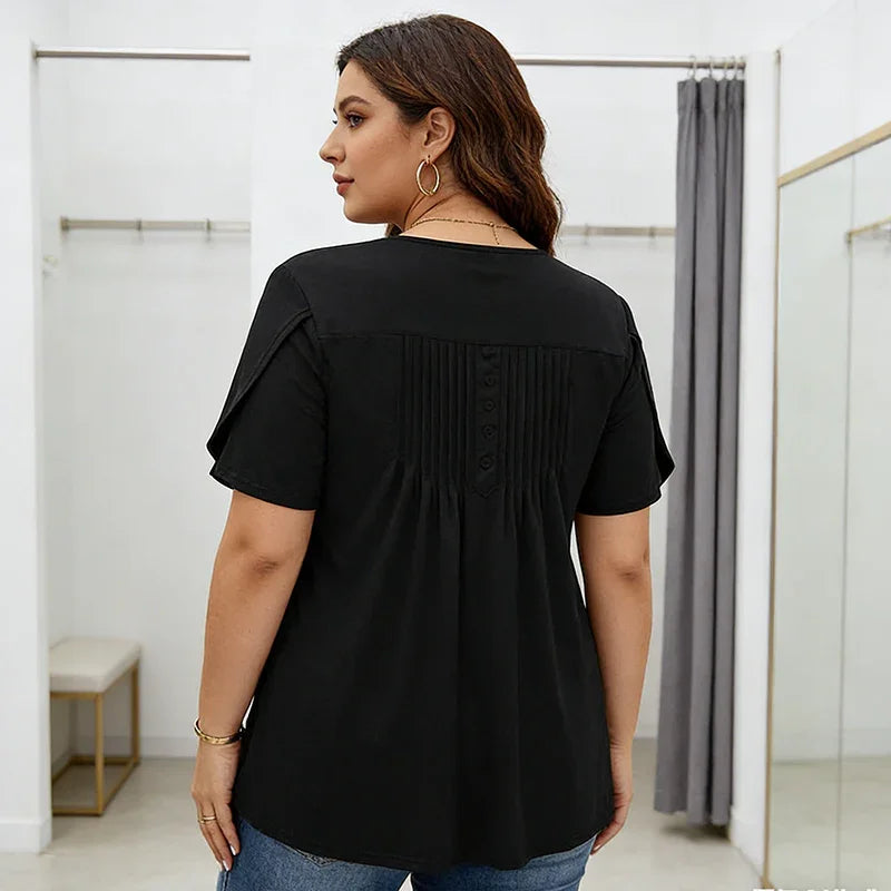 👚 50% OFF NOW!✨ Women's Pleated Puff Sleeve T-Shirt – Elegant & Loose Fit – Chic Essential 🌸