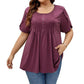 👚 50% OFF NOW!✨ Women's Pleated Puff Sleeve T-Shirt – Elegant & Loose Fit – Chic Essential 🌸