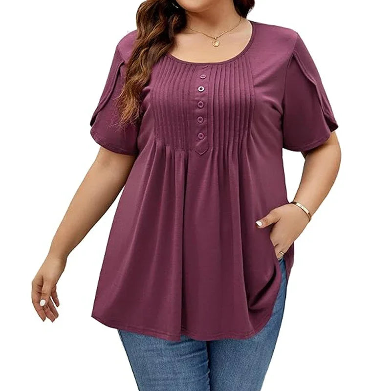 👚 50% OFF NOW!✨ Women's Pleated Puff Sleeve T-Shirt – Elegant & Loose Fit – Chic Essential 🌸
