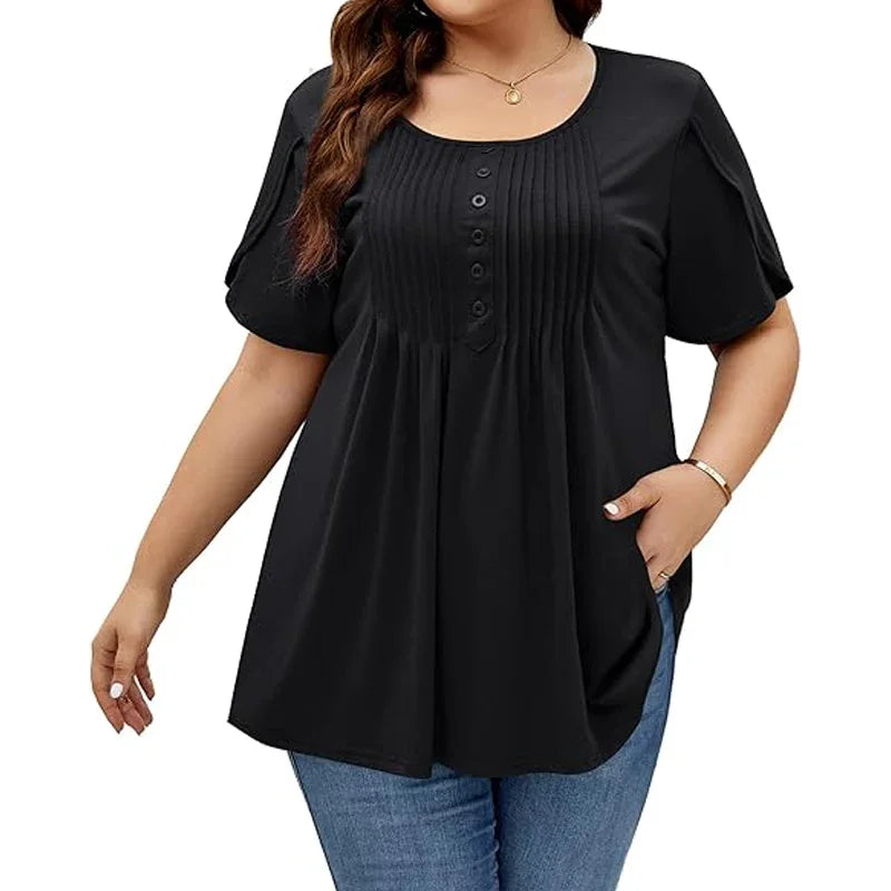 👚 50% OFF NOW!✨ Women's Pleated Puff Sleeve T-Shirt – Elegant & Loose Fit – Chic Essential 🌸