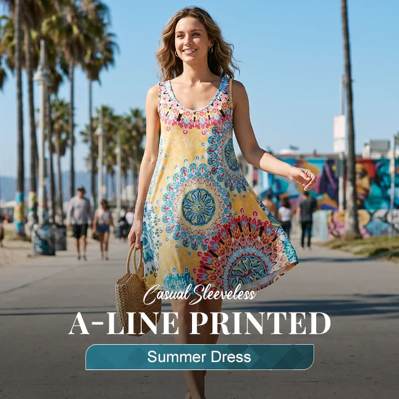 🎁2026 New Arrivals 50% OFF💥Casual Sleeveless A-Line Printed Summer Dress