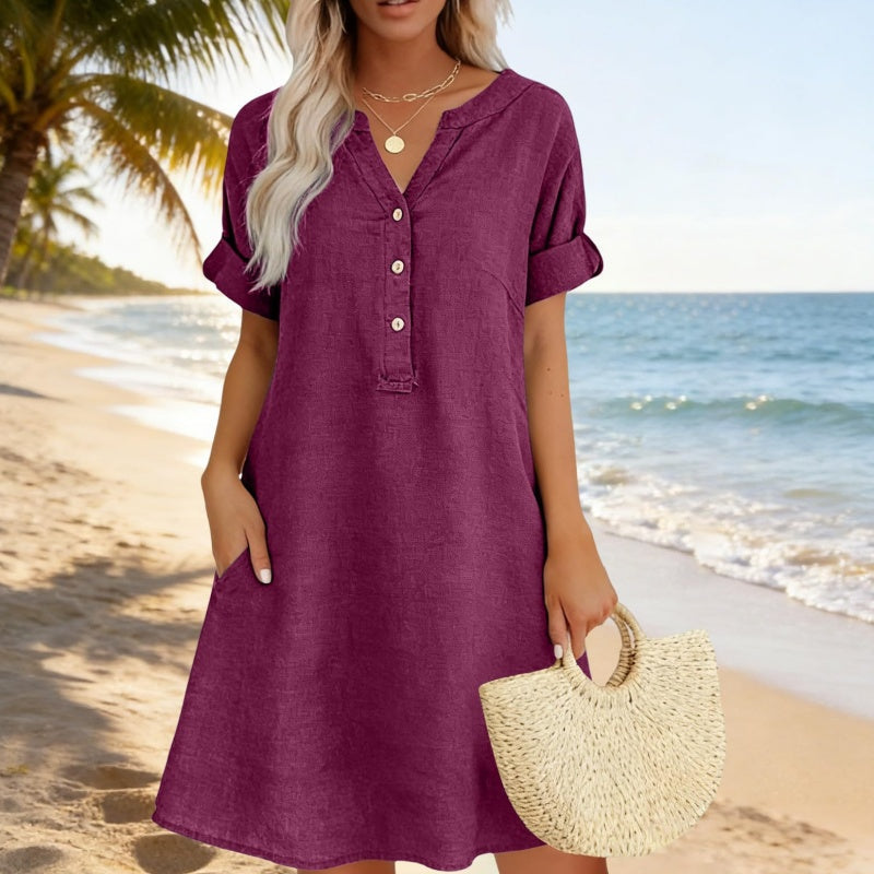 🏝️👗Women's V-Neck Tunic Dress – Relaxed Fit, Pockets & Breathable