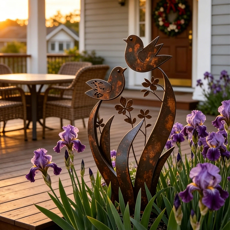 🔥50% OFF🔥Rustic Bird & Flower Metal Garden Stake