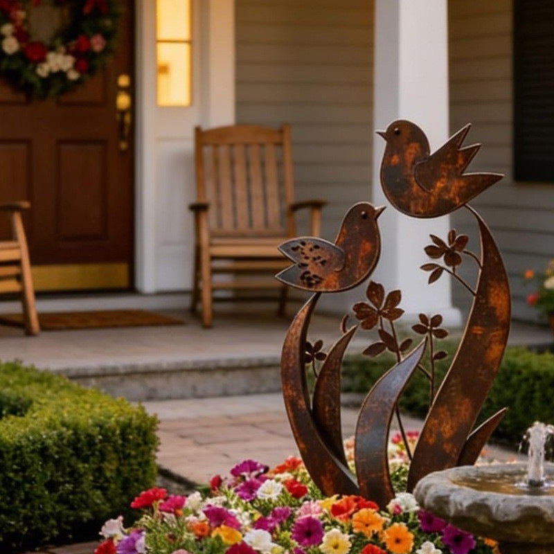 🔥50% OFF🔥Rustic Bird & Flower Metal Garden Stake