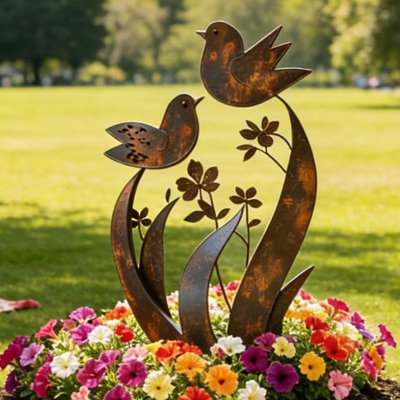🔥50% OFF🔥Rustic Bird & Flower Metal Garden Stake