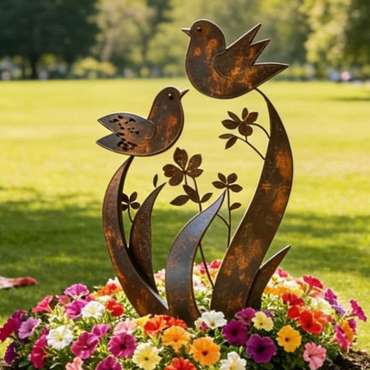 🔥50% OFF🔥Rustic Bird & Flower Metal Garden Stake