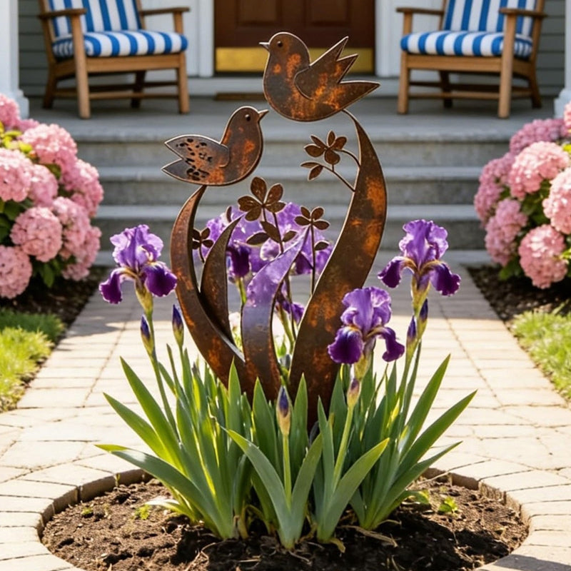 🔥50% OFF🔥Rustic Bird & Flower Metal Garden Stake