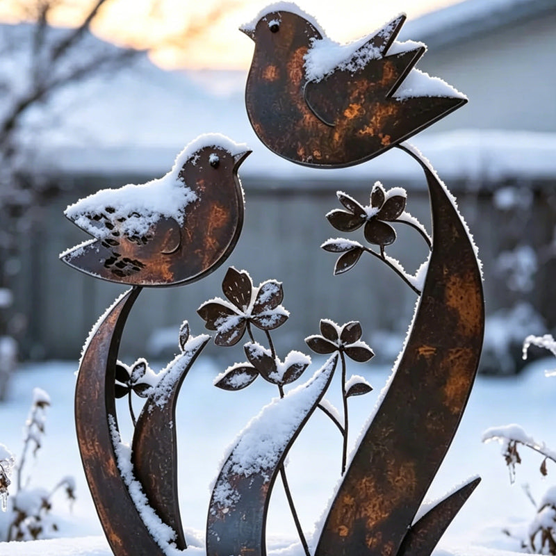 🔥50% OFF🔥Rustic Bird & Flower Metal Garden Stake