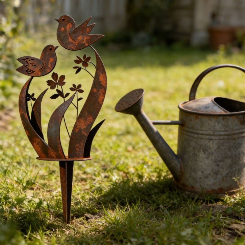 🔥50% OFF🔥Rustic Bird & Flower Metal Garden Stake