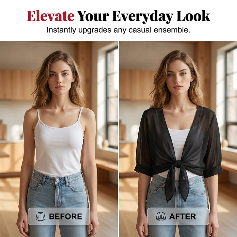 ⏳Limited-time 50% off⏰Women's Chiffon Tie-Front Top – Summer Layering Essential 🍃