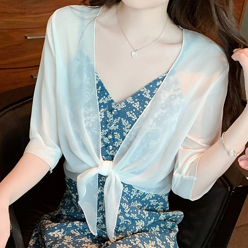 ⏳Limited-time 50% off⏰Women's Chiffon Tie-Front Top – Summer Layering Essential 🍃