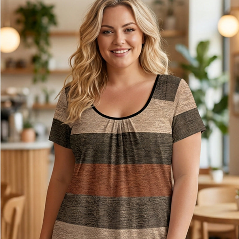 👕 LIMITED-TIME 50% OFF! ✨ Women's Plus Size Pleated T-Shirt – Flowy, Color Block, Chic 💜