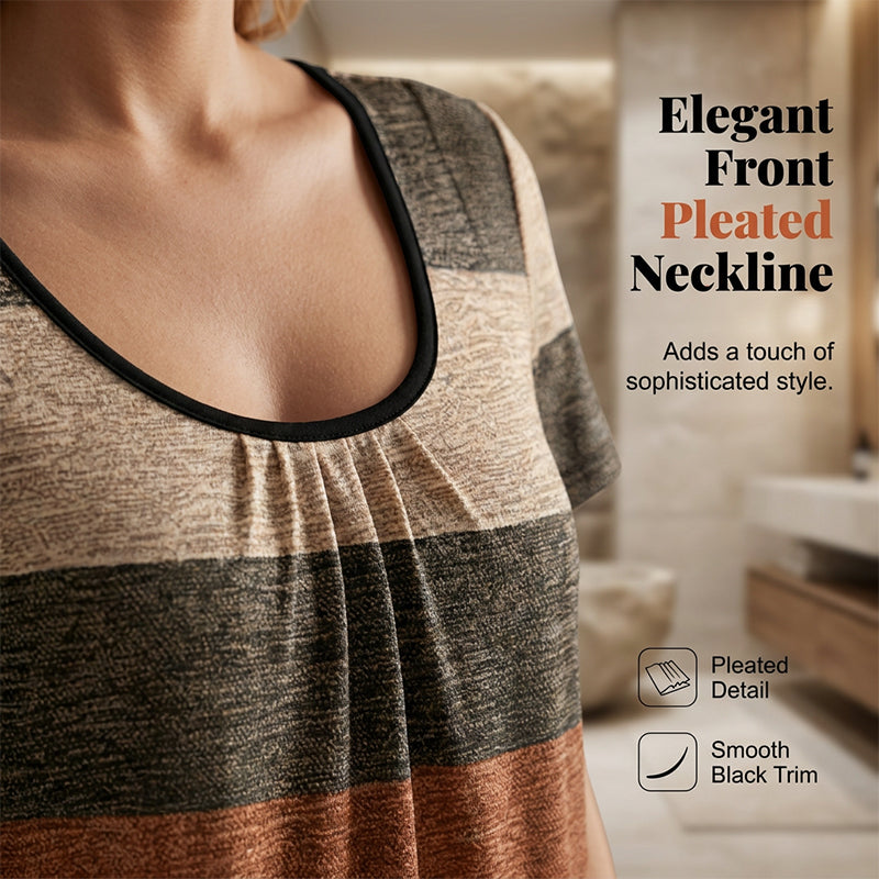 👕 LIMITED-TIME 50% OFF! ✨ Women's Plus Size Pleated T-Shirt – Flowy, Color Block, Chic 💜