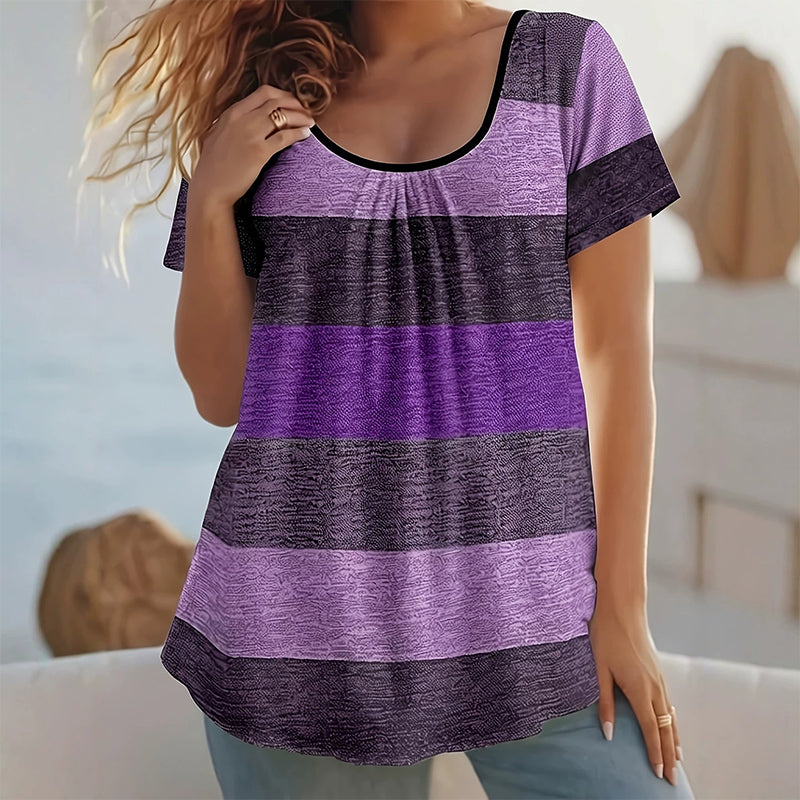 👕 LIMITED-TIME 50% OFF! ✨ Women's Plus Size Pleated T-Shirt – Flowy, Color Block, Chic 💜