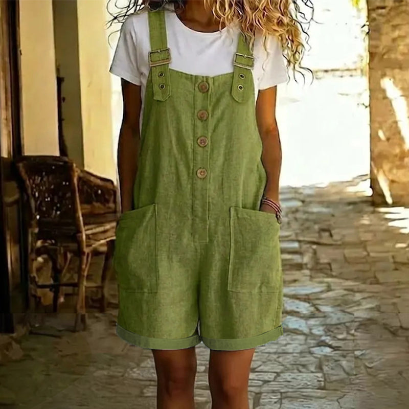 📢📢50% OFF !! ⏰Retro Solid Color Romper with Adjustable Straps