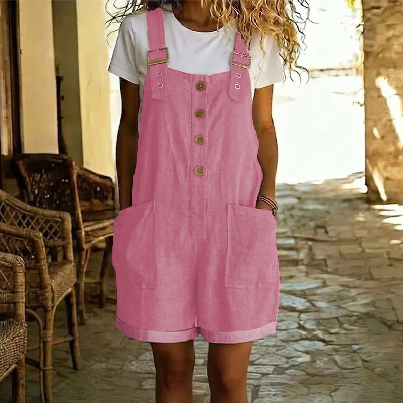 📢📢50% OFF !! ⏰Retro Solid Color Romper with Adjustable Straps