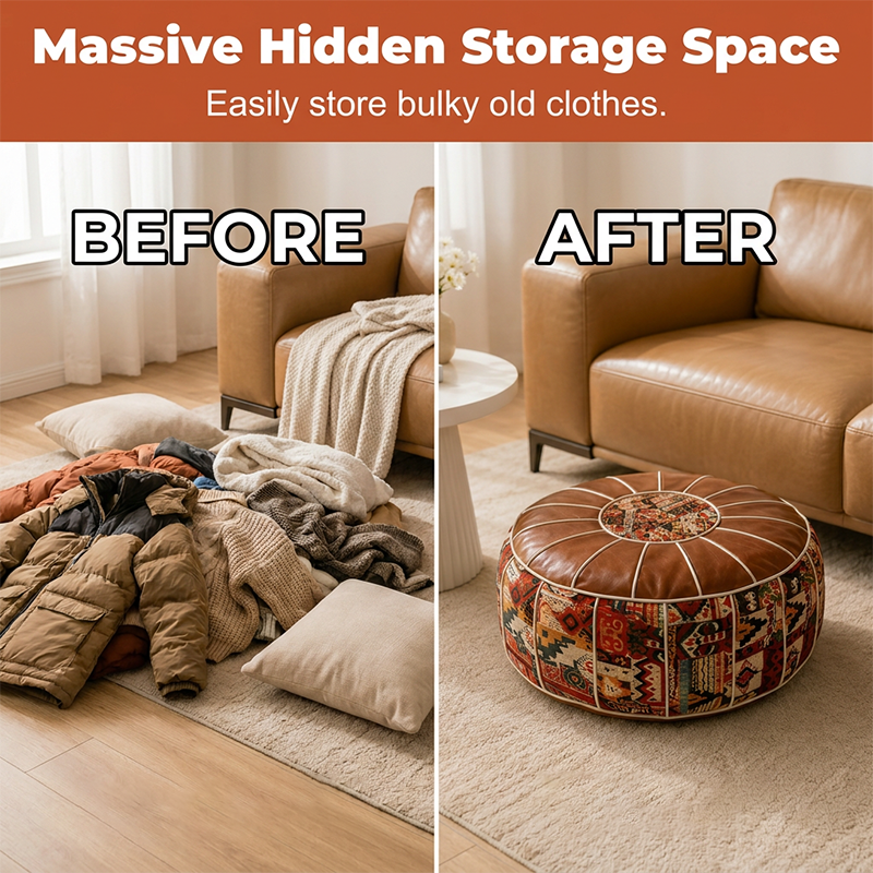 🎁2026 New Arrivals 🔥 50% OFF 🛋️ Multifunctional Storage Ottoman Pouf – Hidden Storage, Comfortable Seating & Faux Leather Finish ✨