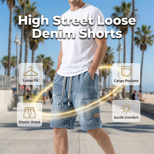 👖 50% OFF NOW! 🏙️ Men's Loose Denim Cargo Shorts – High Street Style & Adjustable Fit 🛹