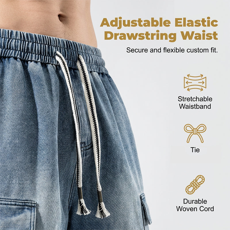👖 50% OFF NOW! 🏙️ Men's Loose Denim Cargo Shorts – High Street Style & Adjustable Fit 🛹