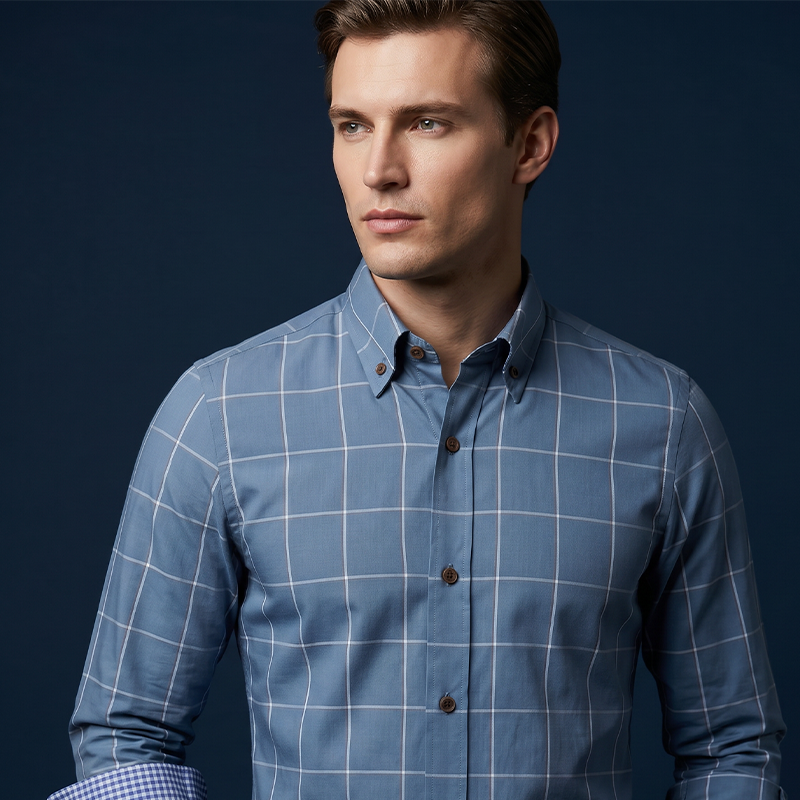 👔 LIMITED-TIME 50% OFF! 💥 Men's Modern Fit Windowpane Shirt – Contrast Details, Button-Down Collar, Premium Blend ✨