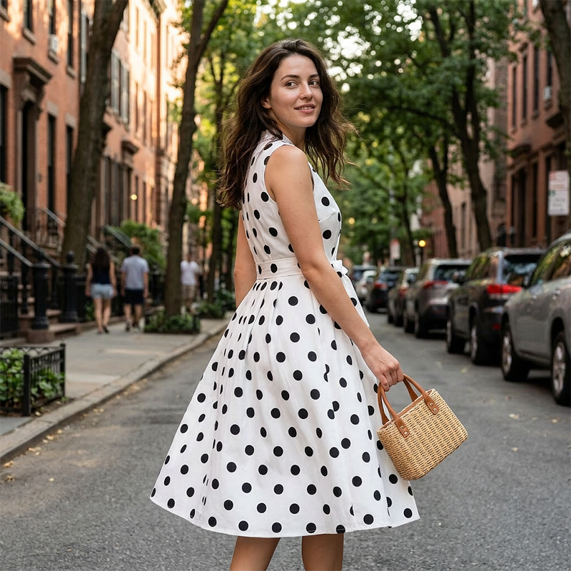 👗 LIMITED-TIME 50% OFF! 💥 Women's Polka Dot Sleeveless V-Neck Dress – Classic Print, Adjustable Tie, Versatile ✨