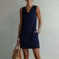 📢📢50% OFF !! ⏰ Elegant Slim Fit Cowl Neck Dress – Sleeveless, Side Pockets, Versatile ✨