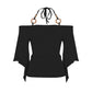 👗 LIMITED-TIME 50% OFF! ✨ Women's Off-the-Shoulder Halter Neck Top – Ring Detail, Ruched Waist, Batwing Sleeves 🌸