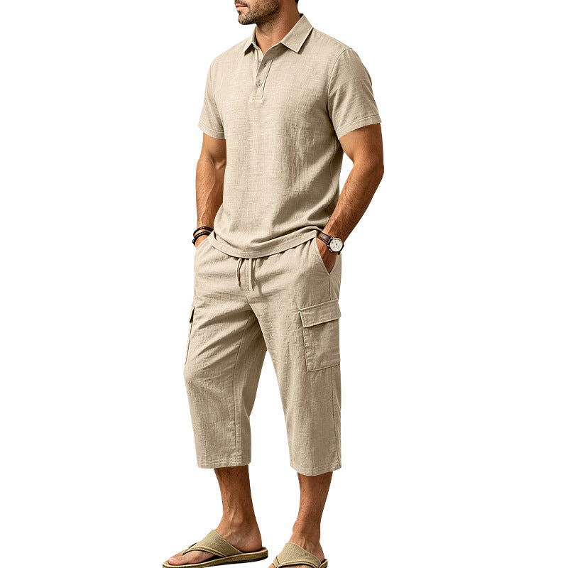 🎁 LIMITED TIME 50% OFF! 👕 Men Summer Linen Set – Loose Shirt & Cargo Shorts Two Piece Outfit 💥