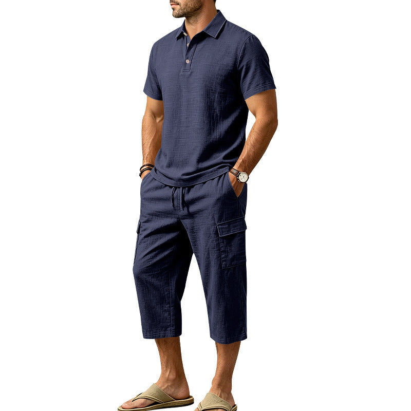 🎁 LIMITED TIME 50% OFF! 👕 Men Summer Linen Set – Loose Shirt & Cargo Shorts Two Piece Outfit 💥
