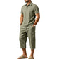 🎁 LIMITED TIME 50% OFF! 👕 Men Summer Linen Set – Loose Shirt & Cargo Shorts Two Piece Outfit 💥