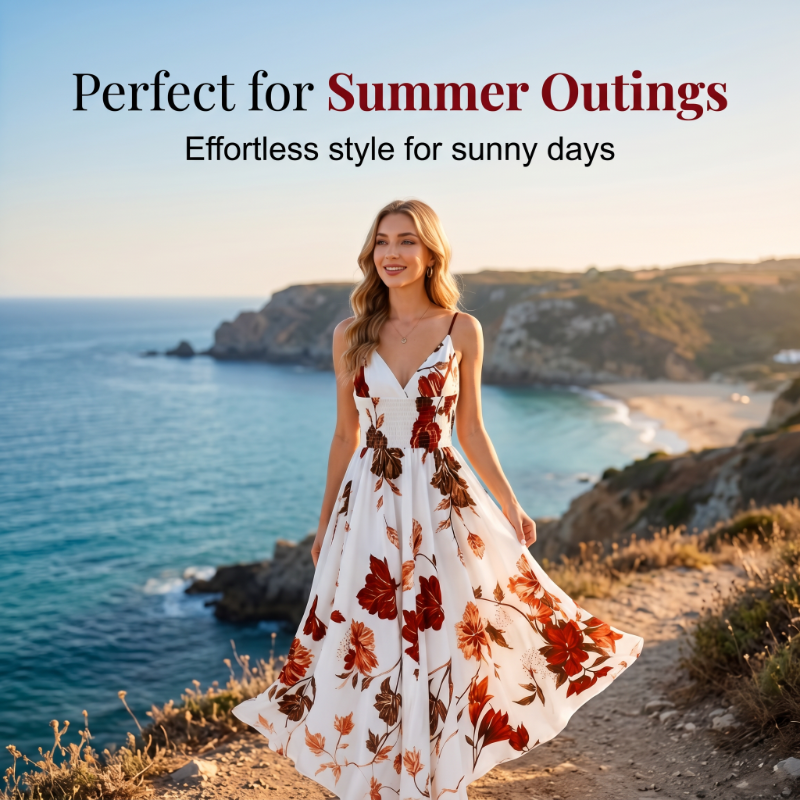 👗🌸Women's Printed Spaghetti Strap Maxi Dress