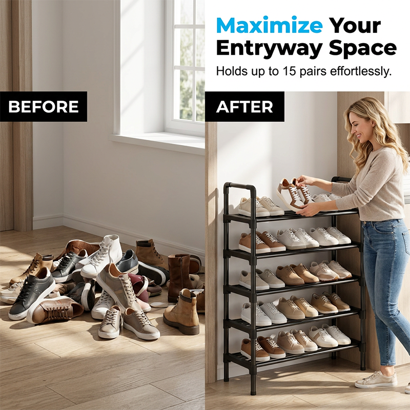 👟 50% OFF NOW! 🏠 Multi-layer Shoe Storage Shelf – High capacity, tool-free assembly & sturdy design – Organize up to 18 pairs in minutes 🛠️