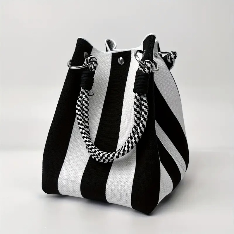🏆👜 Limited Time - 50% OFF! ✨ Boho Striped Knit Bucket Handbag for Women – Handmade Summer Beach Shoulder Bag