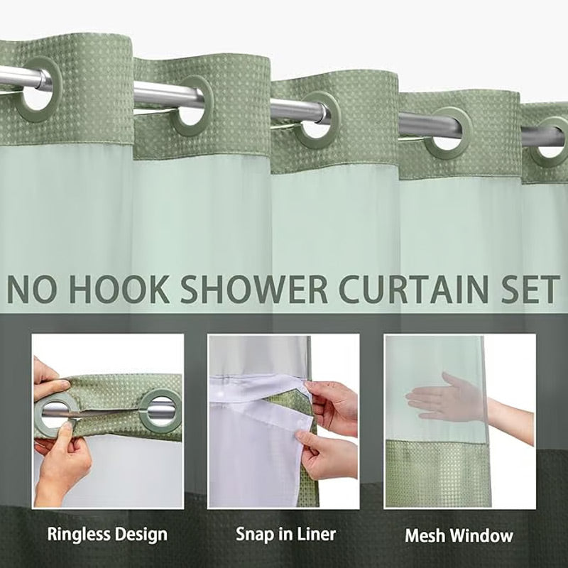 🛁✨50% OFF! 🚿🪟 Finally, a shower curtain that actually keeps water IN — no hooks, no leaks, waffle texture, bright & private. Over 12,658 bathrooms upgraded! ✨