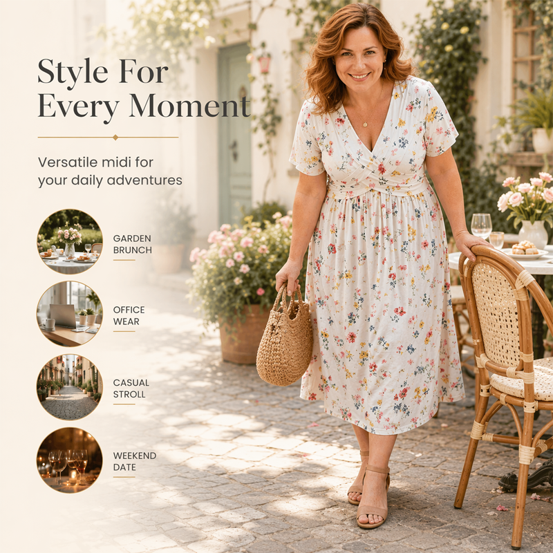 💃Limited-Time 60% OFF 🛍️Women's V-Neck Floral Print Dress with Twist Waist