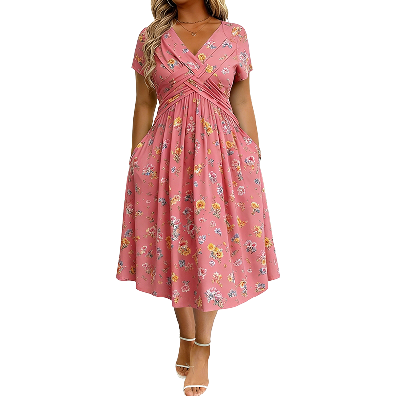 💃Limited-Time 60% OFF 🛍️Women's V-Neck Floral Print Dress with Twist Waist
