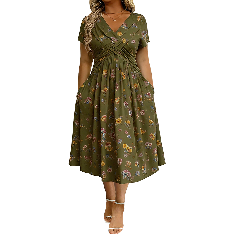 💃Limited-Time 60% OFF 🛍️Women's V-Neck Floral Print Dress with Twist Waist