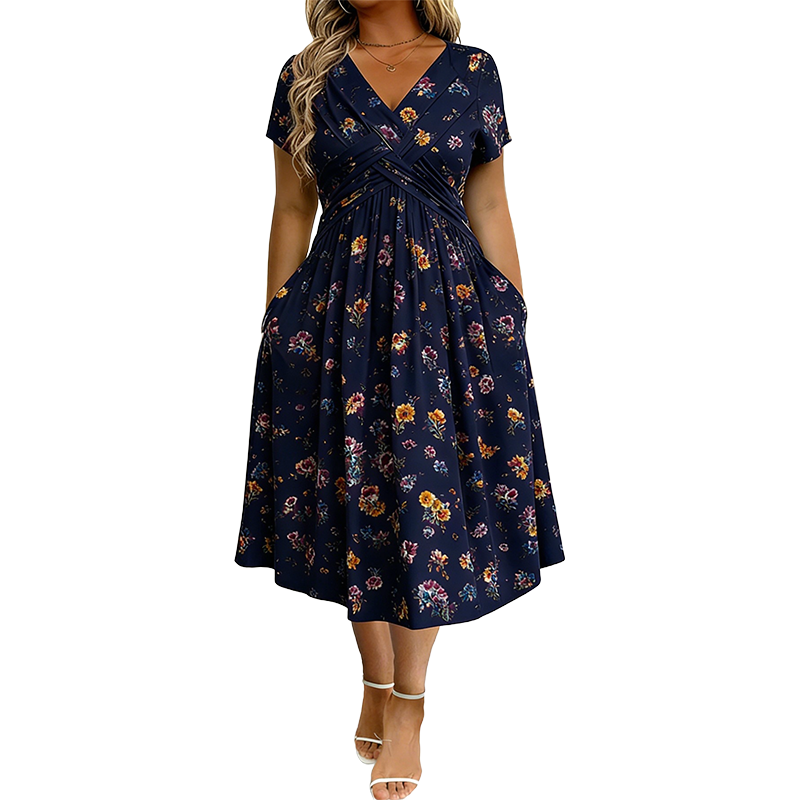 💃Limited-Time 60% OFF 🛍️Women's V-Neck Floral Print Dress with Twist Waist