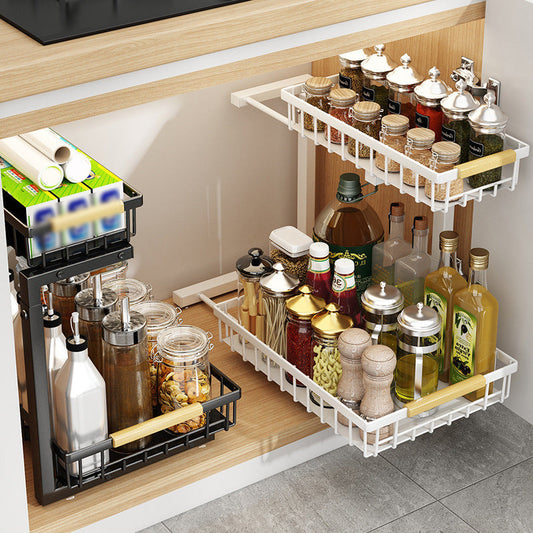 2-Tier Adjustable Pull-Out Cabinet Storage Rack