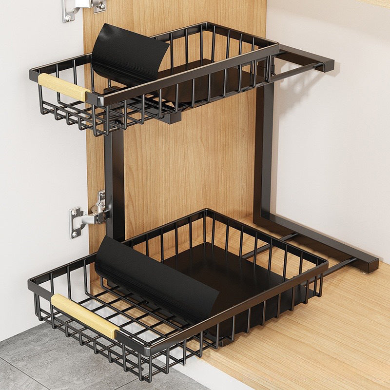 2-Tier Adjustable Pull-Out Cabinet Storage Rack