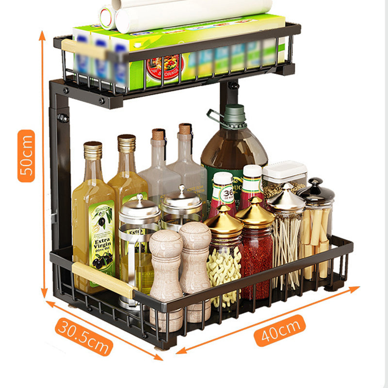 2-Tier Adjustable Pull-Out Cabinet Storage Rack