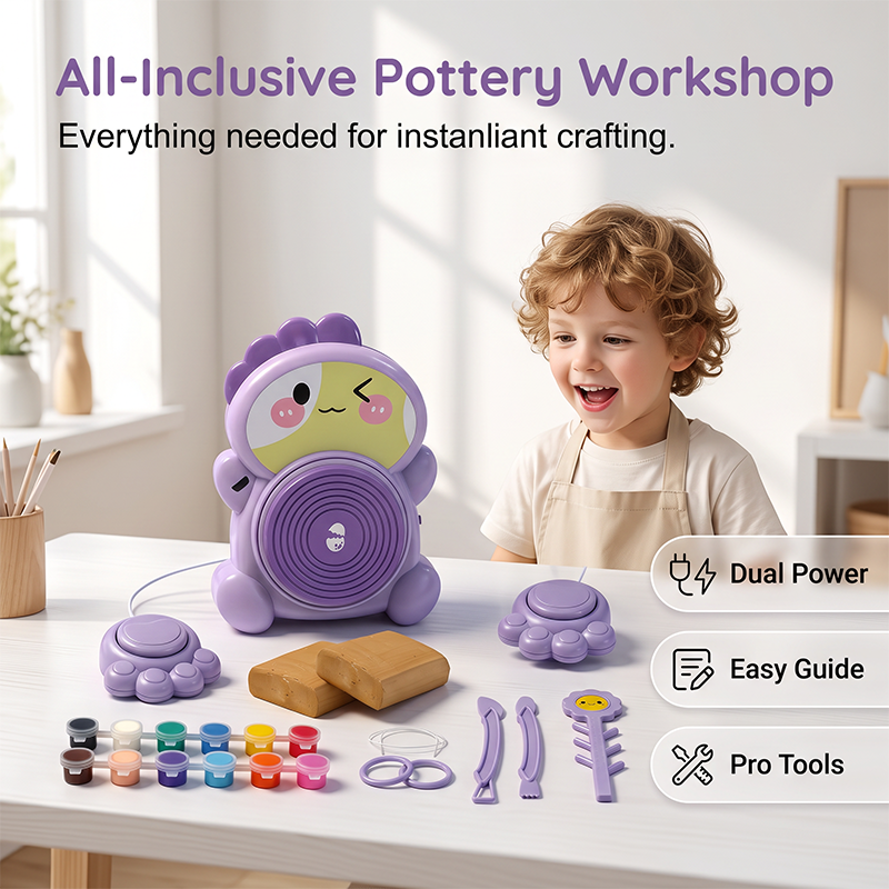 🏺🪐Kids Electric Pottery Wheel Kit with Foot Pedal, Clay & Paints