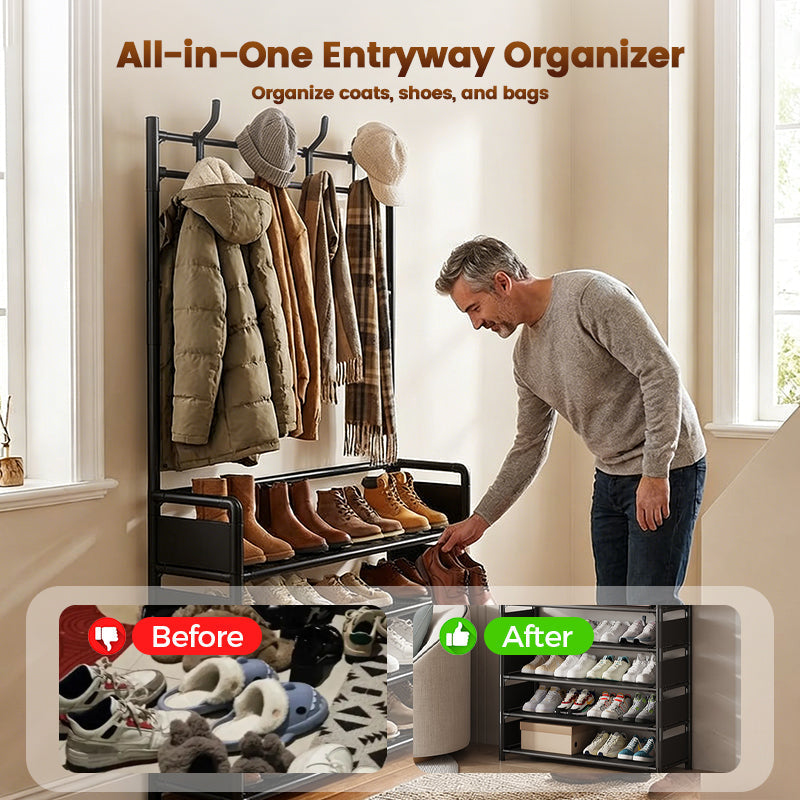 ⏳Time-Limited Special⏰ 3-in-1 Entryway Coat Rack and Shoe Storage Organizer, 4 or 5 Tiers