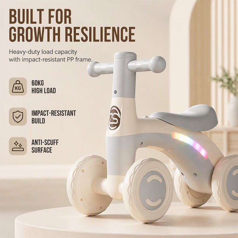 🚲🚼4-Wheel Light-Up Balance Bike for Toddlers with Music