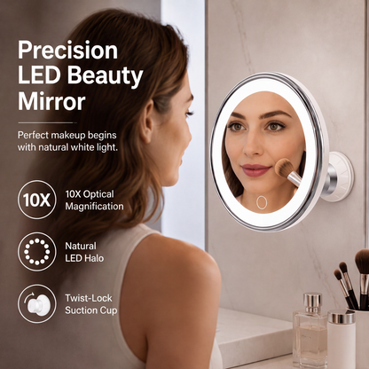 10x Magnifying Makeup Mirror with LED Light and Suction Cup