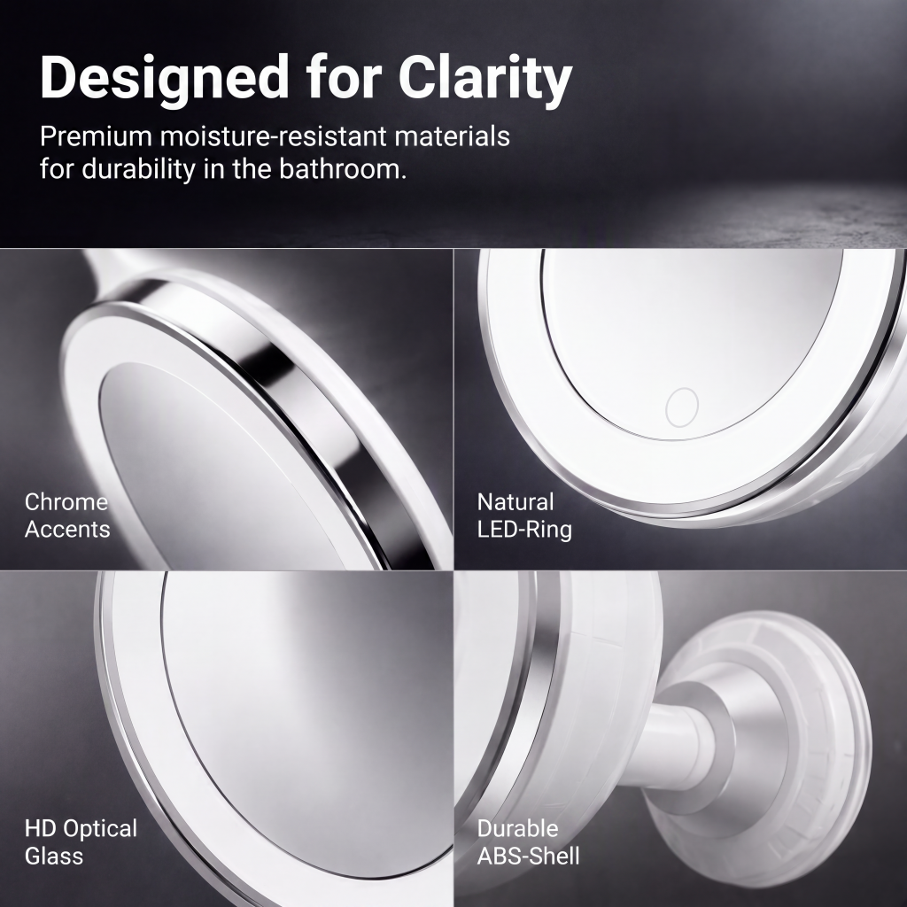 10x Magnifying Makeup Mirror with LED Light and Suction Cup