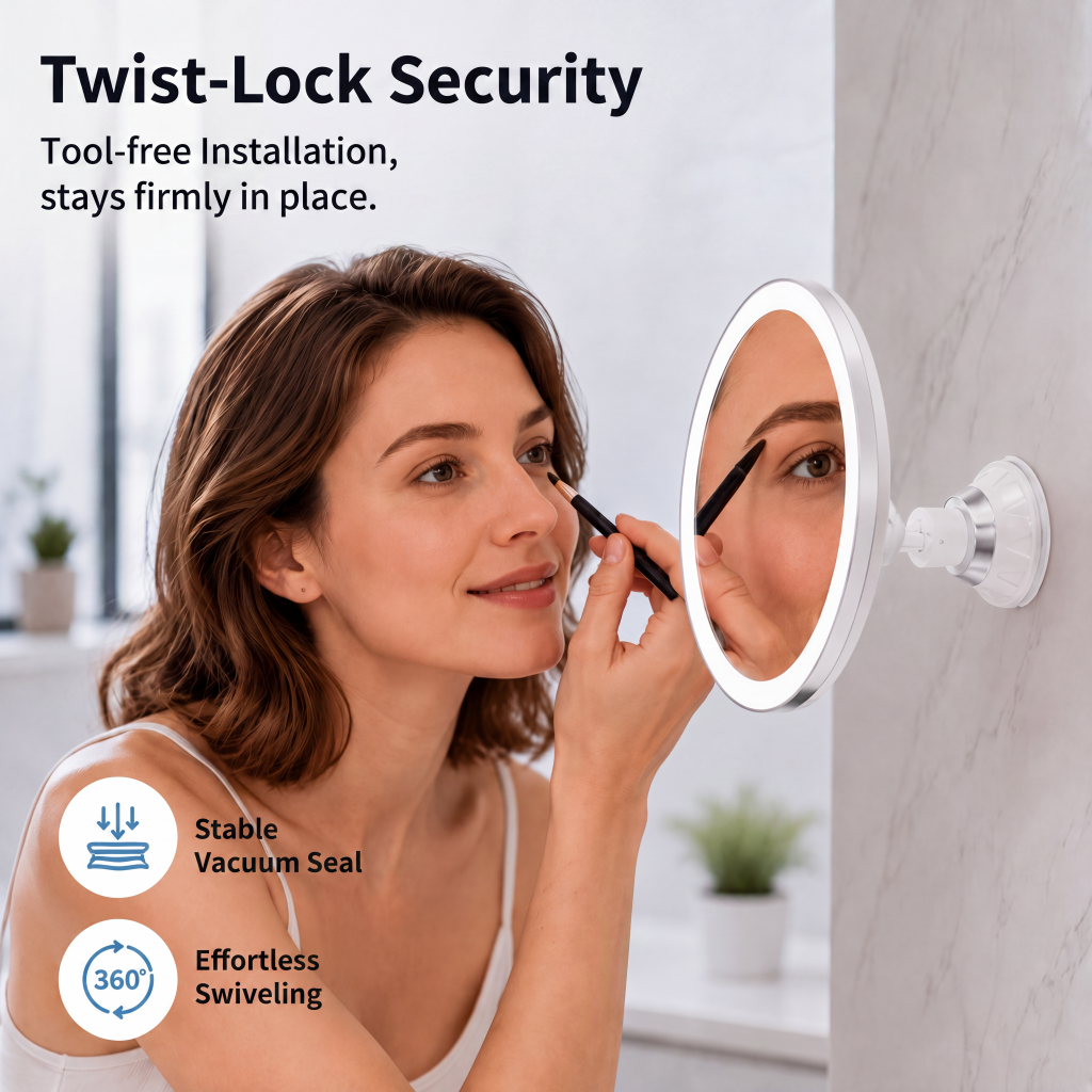 10x Magnifying Makeup Mirror with LED Light and Suction Cup