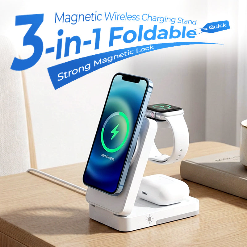 ⚡ 2026 Sale — Over 23,800 Sold! 📱 3-in-1 Foldable Magnetic Charging Stand – Wireless Charging for Phone, Watch & Earbuds, Compact & Space-Saving 🔌