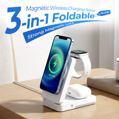 ⚡ 2026 Sale — Over 23,800 Sold! 📱 3-in-1 Foldable Magnetic Charging Stand – Wireless Charging for Phone, Watch & Earbuds, Compact & Space-Saving 🔌